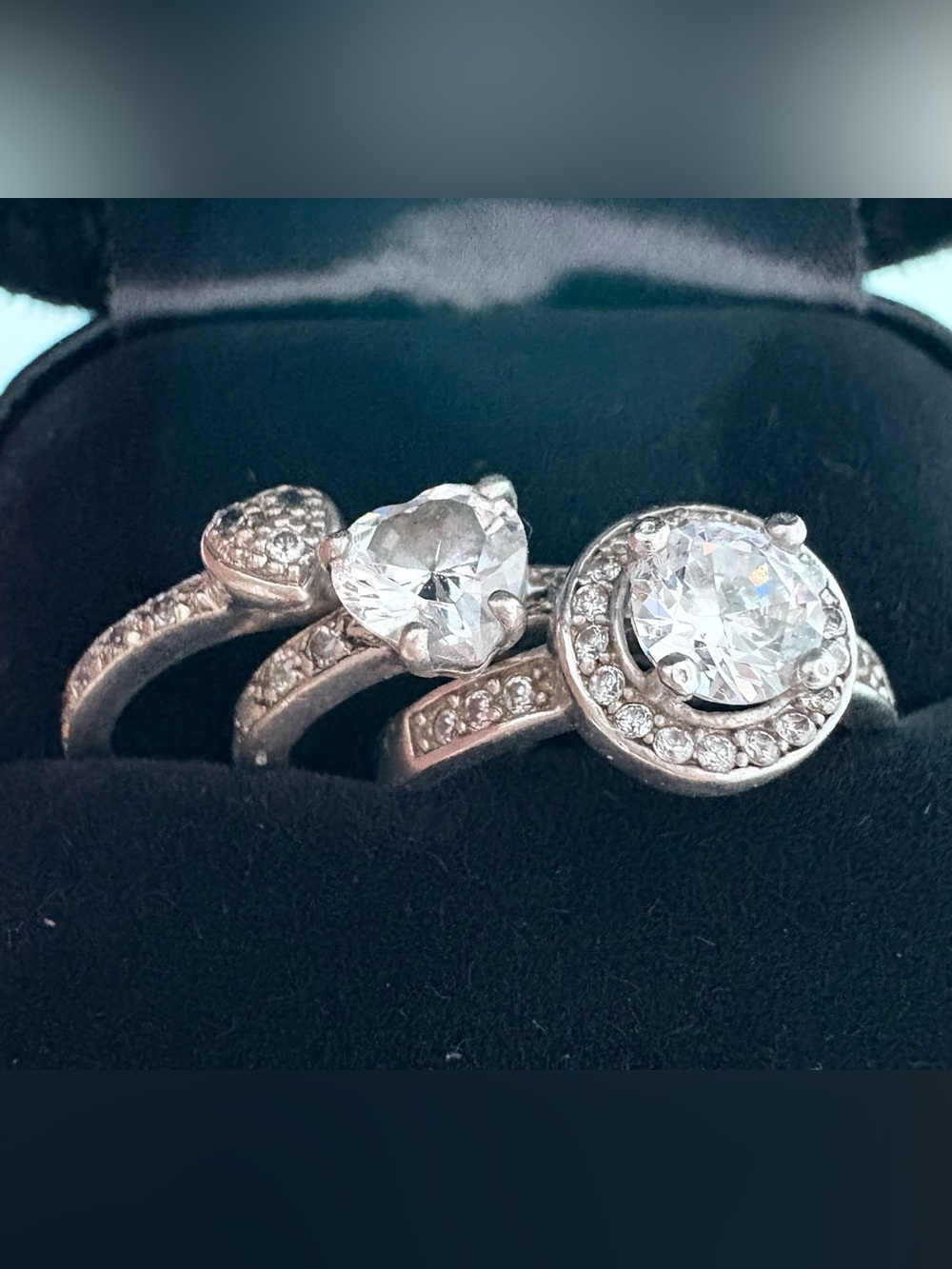 Folli Follie - Vintage Silver Clear Crystal Trio Ring Set - Size 5